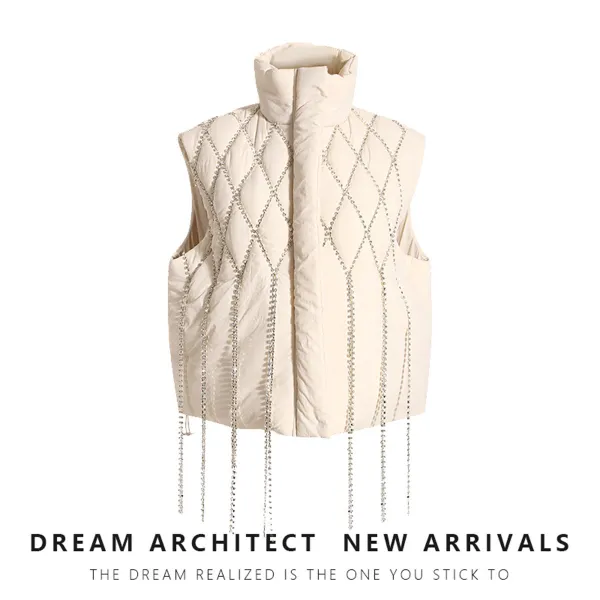 Small and popular loose waistcoat, diamond chain decoration, cotton clip sleeveless coat