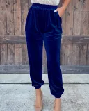 Gold velvet trousers straight trousers elastic waist casual pants