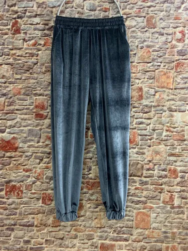 Gold velvet trousers straight trousers elastic waist casual pants