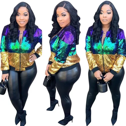 Women's casual contrast sequin jacket
