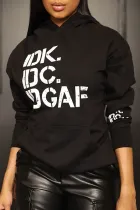 Women's printed hooded casual loose sweater