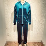 Fashion hooded Korean velvet sports casual suit two-piece set