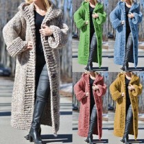 Hooded cardigan loose knit long coat C659526610350