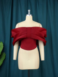Bowknot bra off shoulder short top sexy style show white show thin red T-shirt vest