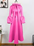 Lace up Dress Multicolor Optional Commuter Style Bubble Sleeve A-line Dress