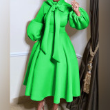 Lace up Dress Multicolor Optional Commuter Style Bubble Sleeve A-line Dress
