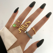 Alloy acrylic joint ring wholesale creative personality diamond inlaid snake shaped ring set 5 pieces