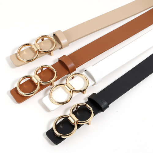 Double loop jeans 8-button metal belt smooth buckle thin belt skirt decorative belt fashionable white