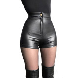 Black leather shorts women's autumn and winter high waist hip bag PU leather bottomed elastic sexy hot pants super short leather pants