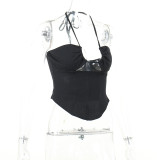 Neck hanging hollow basic sexy top European and American street fashion hot girl slim backless versatile vest
