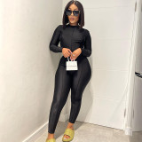 Reversible solid color basic tight long sleeve jumpsuit trousers