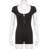 Sexy Casual Women's Wear Comfortable Daily Basic Hollow Solid U-Neck Bodysuit Short