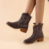 Oversized Women's Shoes Vintage Windmill Stitch Thick Heel Boots