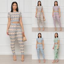 Color blocking wool woven suit wave pattern tight knit two-piece set