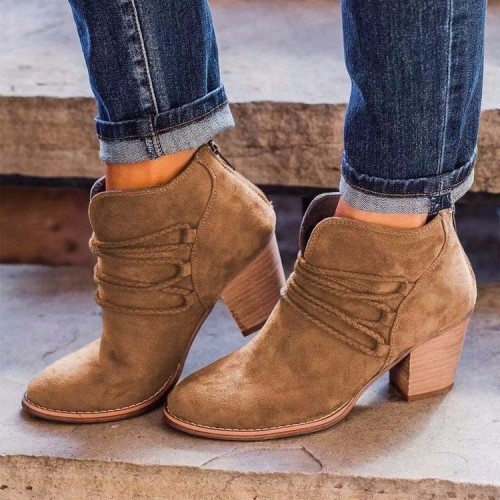 Oversized women's shoes Pointed suede cross rope thick heel fashion shoes