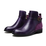 Oversized women's shoes Vintage leather buckle side zipper short tube ankle boots