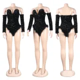 Sexy European and American slim fitting feather beaded jumpsuit