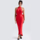 Women's celebrities sexy slim backless long dress toast dress bow tie neck hanging dress evening dress