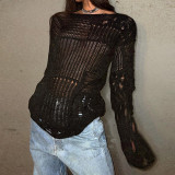 Slouchy wind hole hollowed sweater blouse