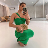 Women's fashion sexy sloping shoulder backless slim bag hip temperament dress