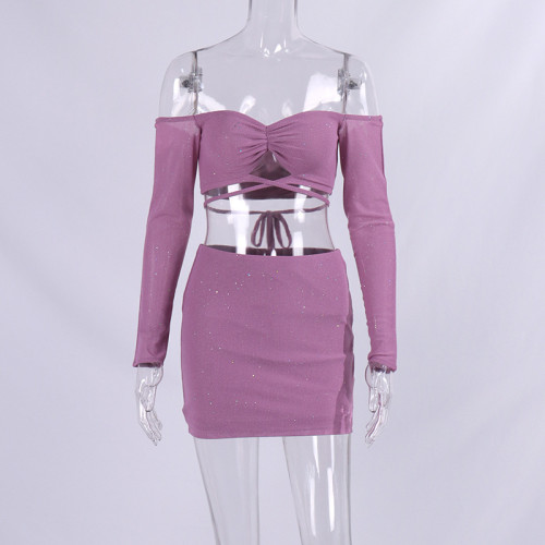 Fashion sequin bodice top short skirt suit two-piece set