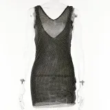 Women's Sexy Temperament Perspective Mesh Short Skirt Fashion Casual New V-neck Open Backpack Hip Skirt