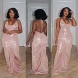 Fashionable halter backless sexy hot girl pleated slim dress