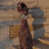 Bohemian Perspective Dress Fashion Casual Round Neck Long Sleeve Printed Dress