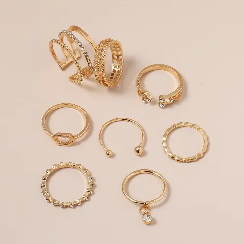 Diamond set open ring 8-piece personality set ring ring ring forefinger joint tail ring