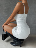 Women's round dress with breast cushion sexy hollow suspender skirt hip wrap skirt