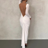Women's sexy backless tight long dress Fashion long sleeve hip lift high waist dress