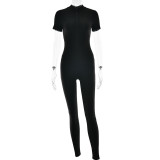 Sexy tight striped jumpsuit fashion short sleeved long women's dress can be worn outside