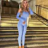 Tight sexy strapless long sleeve irregular line design fashionable sports jumpsuit