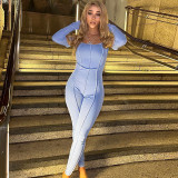 Tight sexy strapless long sleeve irregular line design fashionable sports jumpsuit