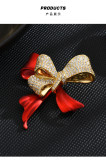 Light red oil dripping bow brooch micro inlaid with zircon exquisite simple brooch versatile pin