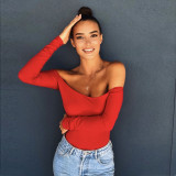Women's sexy one neck off shoulder long sleeve slim fitting jumpsuit