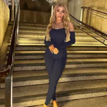Tight sexy strapless long sleeve irregular line design fashionable sports jumpsuit