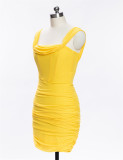 Dress Sexy short skirt Celebrity suspender Yellow design suspender skirt