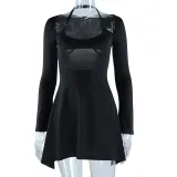 Sexy Solid Neck Long Sleeve Irregular Dress