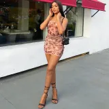 Fashion printed sexy wrap chest top skirt suit