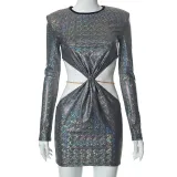 Sequins cut out slim temperament hip wrap dress