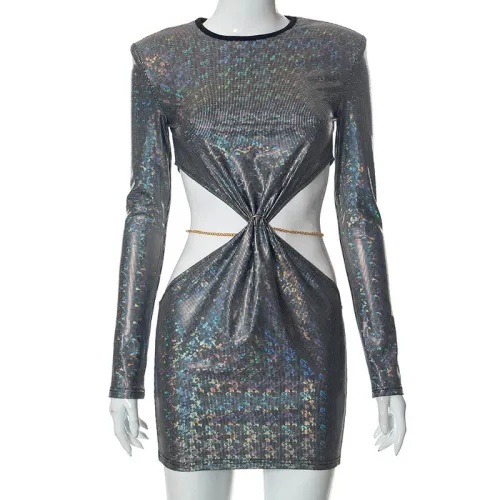 Sequins cut out slim temperament hip wrap dress