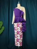 Floral Floral Dress One Shoulder Tapered Neck One Step Dress