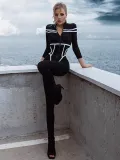 Long sleeve color contrast slim street spice jumpsuit