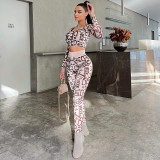 Letter printed round neck long sleeve top high waist hip lifting leggings fashion suit