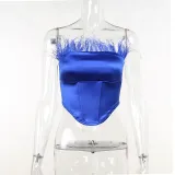 Sexy fur edge waist bandeau top, backless, versatile, hot girl vest