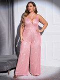 Large Women's Sleeveless Backless Solid Sequins Slim Fit Fashion Slim Jumpsuit
