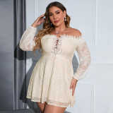Large sexy dress wholesale source embroidered lace edge off shoulder short skirt