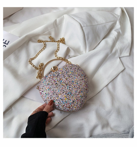 Sequin heart-shaped bag cute girl versatile portable messenger dinner bag