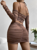Two pieces of sexy hanging neck cut-out hip skirt suit